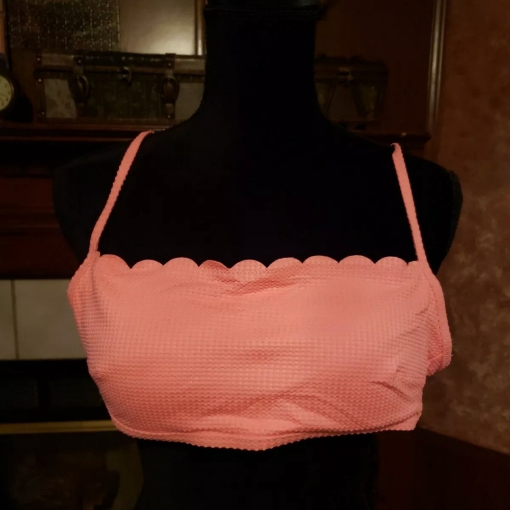 Aerie Waffle Scalloped Bandeau Bikini Top Size Medium